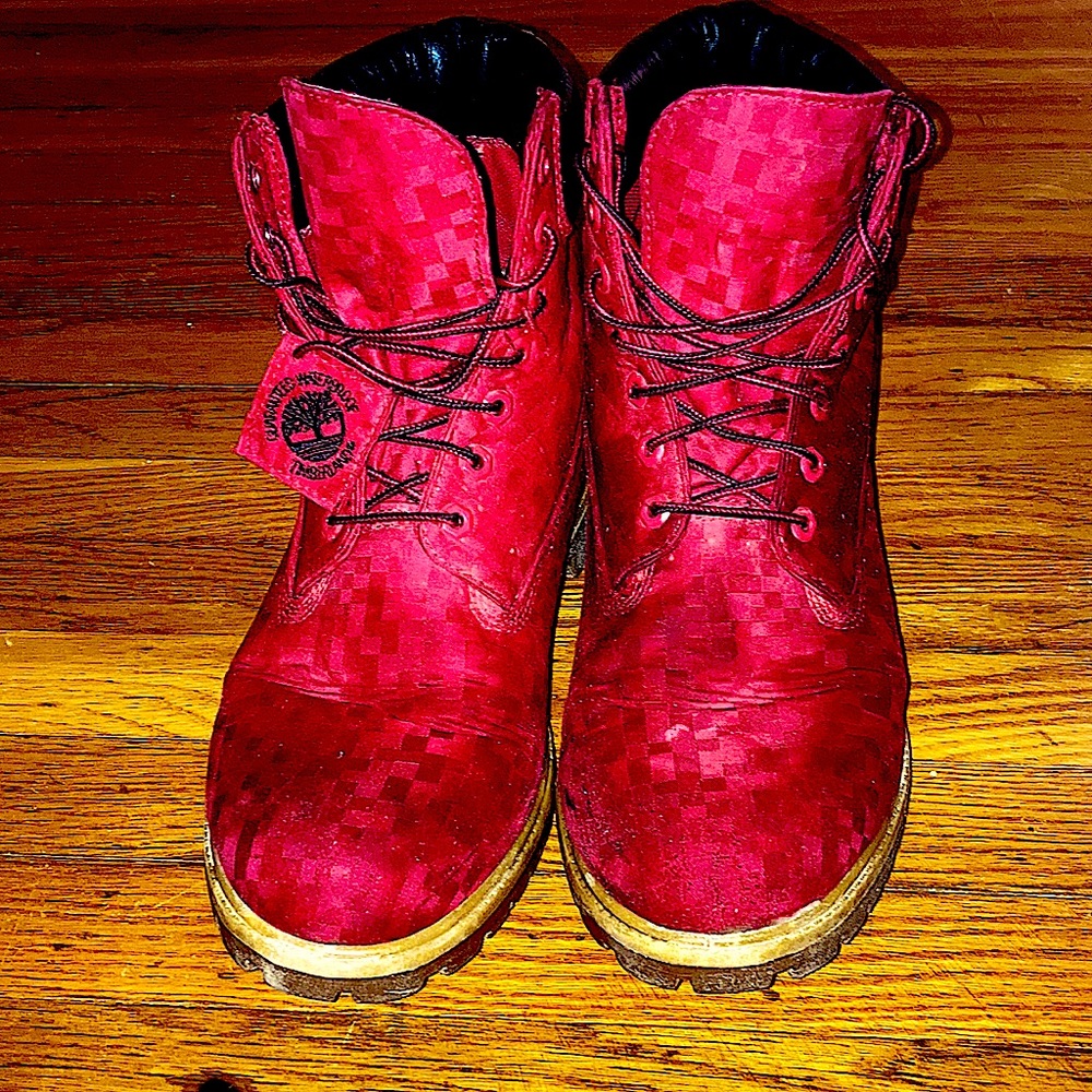 Red timberland boots